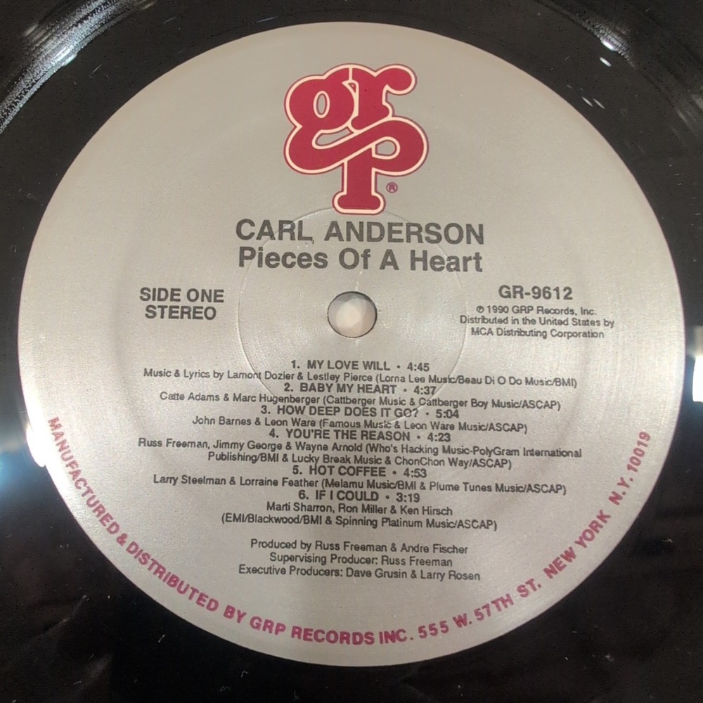 Carl Anderson Pieces‎ of a Heart Vinyl LP GRP Records GR-9612 1990 Jazz Soul VG+ - Picture 4 of 6